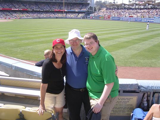 Pam Tierney, Bob and Eric Souer at Dodger Stadium in LA